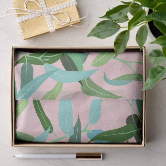 Papier Mousseline Eucalyptus Leaves Rose Design (Cadeau)
