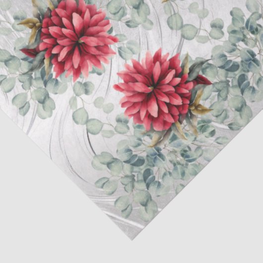 Papier Mousseline Eucalyptus & Red Flowers on  Faux Foil Decoupage  (Détail)