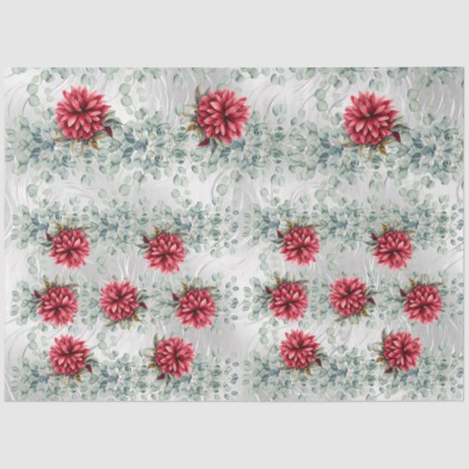 Papier Mousseline Eucalyptus & Red Flowers on  Faux Foil Decoupage  (Recto)