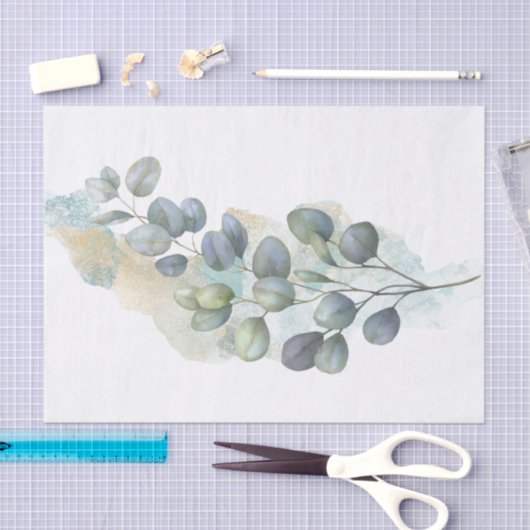 Papier Mousseline Eucalyptus Vert feuillage Aquarelle (Artisanat)