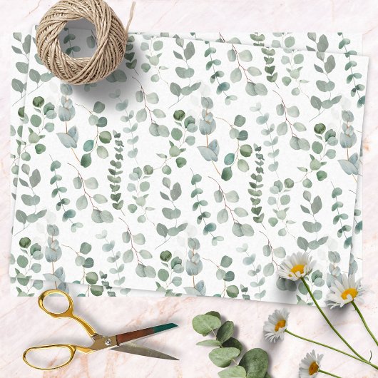 Papier Mousseline Eucalyptus Vert Feuille motif floral