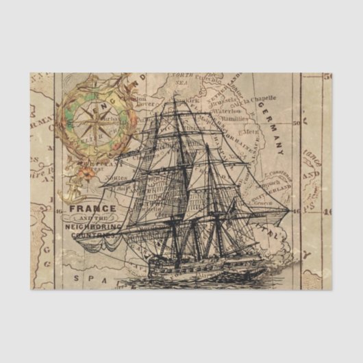 Papier Mousseline Europe vintage Ancienne navigation Carte nautique (Recto)