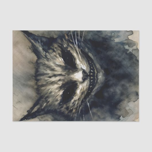 Papier Mousseline Evil Chat souriant Aquarelle Artwork (Recto)