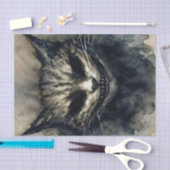 Papier Mousseline Evil Chat souriant Aquarelle Artwork (Artisanat)