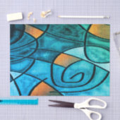 Papier Mousseline Expressionnisme moderne bleu vert (Artisanat)