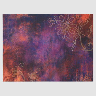 Papier Mousseline Extraits floraux d'or sur Découpage orange violet