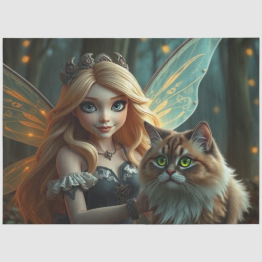 Papier Mousseline Fairy and her Cat, (Recto)