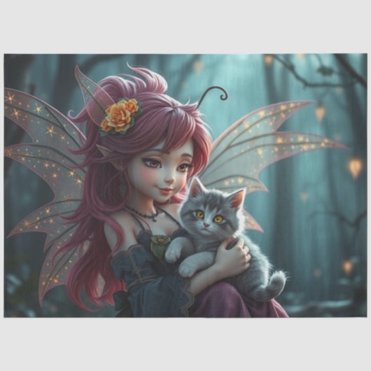 Papier Mousseline Fairy and her Cat, (Recto)