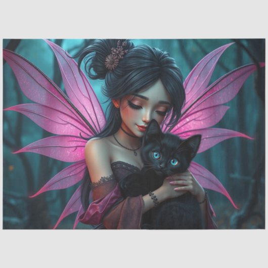 Papier Mousseline Fairy and her Cat, (Recto)