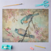 Papier Mousseline Fairy Land Spring Forêt Oiseaux Turquoises (Artisanat)