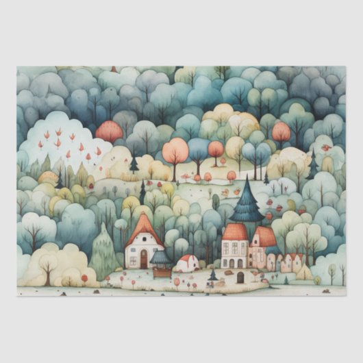 Papier Mousseline Fairytale à Fairyland Village Green et Orange (Recto)