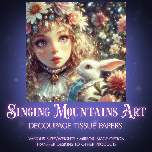 Papier Mousseline Fairytale Wonderland Alice and Rabbit Decoupage