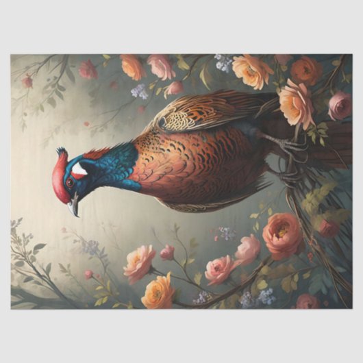 Papier Mousseline Faisan Floral (Recto)