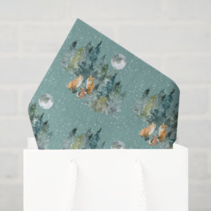 Papier Mousseline Famille Fox en forêt Pleine lune neige Noël