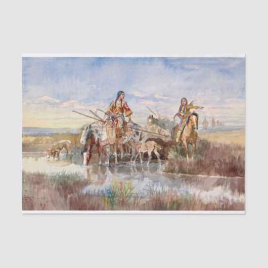 Papier Mousseline Famille indienne avec Travois par Charles M. Russe (Recto)