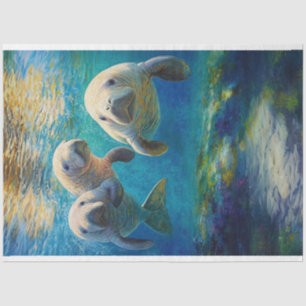 Papier Mousseline Famille Manatee Vue Océan