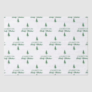 Papier Mousseline Famille Noël Vert Aquarelle Pine Tree