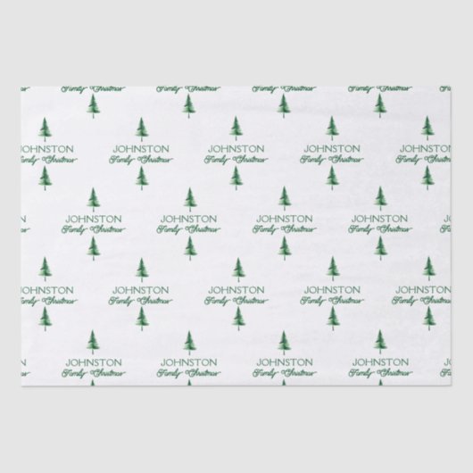 Papier Mousseline Famille Noël Vert Aquarelle Pine Tree (Recto)