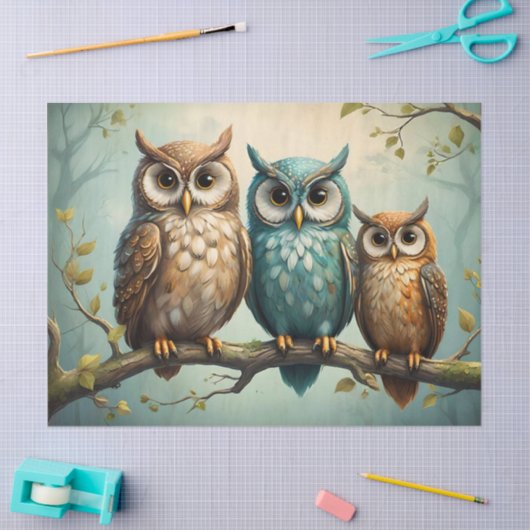 Papier Mousseline Famille Owl sur une succursale (Artisanat)