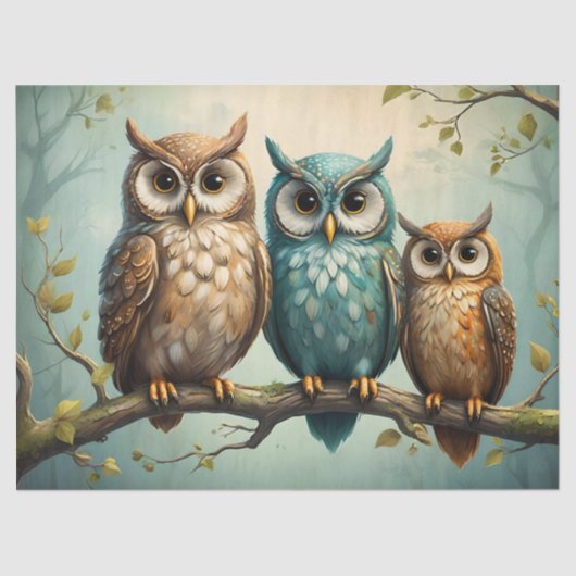 Papier Mousseline Famille Owl sur une succursale (Recto)