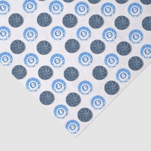 Papier Mousseline Fancy Blue Buttons White (Détail)