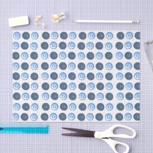 Papier Mousseline Fancy Blue Buttons White (Artisanat)