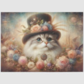 Papier Mousseline Fancy Cat in Victorian Hat Floral Decoupage (Recto)