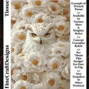 Papier Mousseline Fantaisie Chouette Blanche, Pivoines Crème CY8 Déc