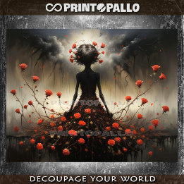 Papier Mousseline Fantaisie Dame sombre des roses