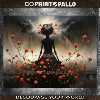 Papier Mousseline Fantaisie Dame sombre des roses