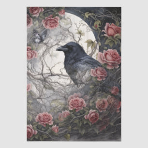 Papier Mousseline Fantaisie Élégante Lune, Corbeau & Rose Rose Décou