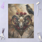 Papier Mousseline Fantaisie gothique Crâne de bélier & corbeau (Artisanat)