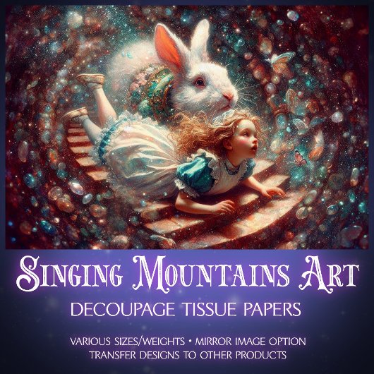 Papier Mousseline Fantasy Art Alice And Rabbit Hole Decoupage