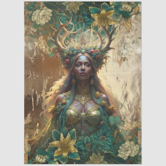 Papier Mousseline Fantasy Emerald Forest Queen Decoupage (Recto)