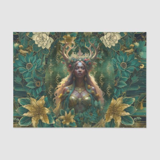 Papier Mousseline Fantasy Emerald Queens of the Forest Decoupage (Recto)