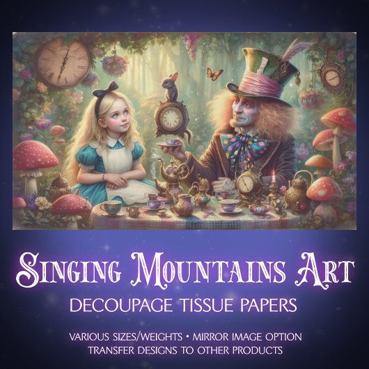 Papier Mousseline Fantasy Tea Party Alice and Hatter Decoupage