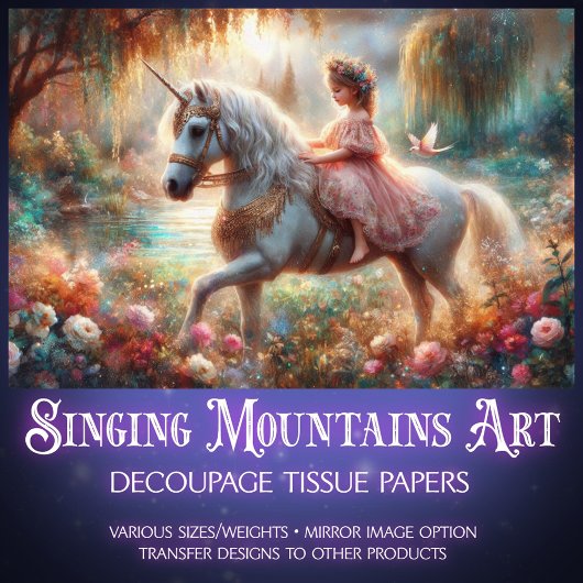 Papier Mousseline Fantasy Woodland Girl and Unicorn Decoupage