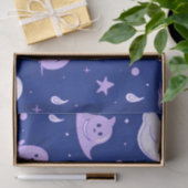 Papier Mousseline Fantômes blancs et violets Étoiles Bleu Halloween (Cadeau)