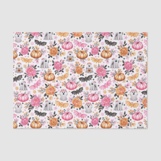 Papier Mousseline Fantômes mignons, chauves-souris, Citrouilles et f (Recto)