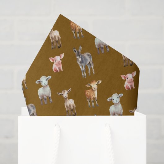 Papier Mousseline Farm Animals Pattern Brown Tissue Paper (Sac cadeau)