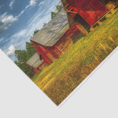 Papier Mousseline Farmland avec une série de greniers rouges (Détail)