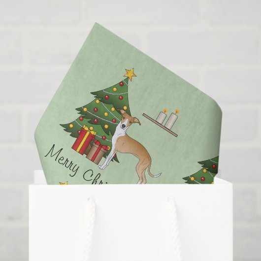 Papier Mousseline Faune Et Blanc Italien Greyhound & Arbre De Noël (Sac cadeau)