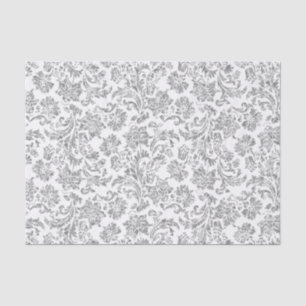 Papier Mousseline Faux Argent Floral Damques Arrière - plan blanc