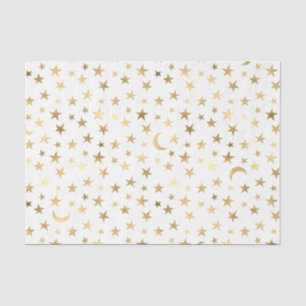 Papier Mousseline Faux Foil Gold Moon and Stars