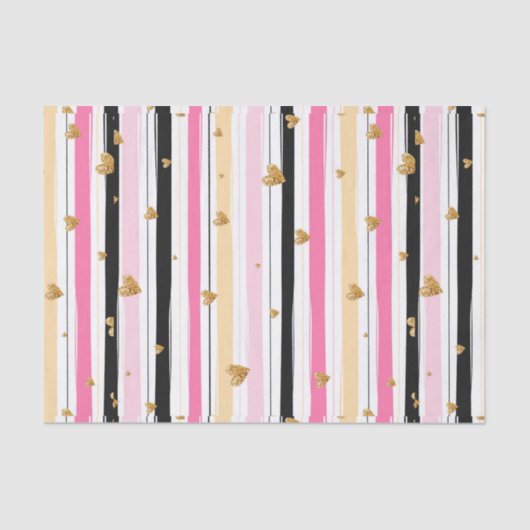 Papier Mousseline Faux Gold Hearts & Stripes Motif à main 2 (Recto)