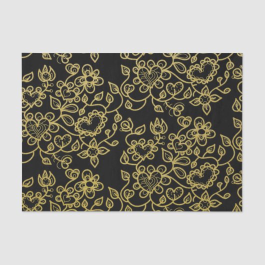 Papier Mousseline Faux Gold Parties scintillant Doodle Flowes sur le (Recto)