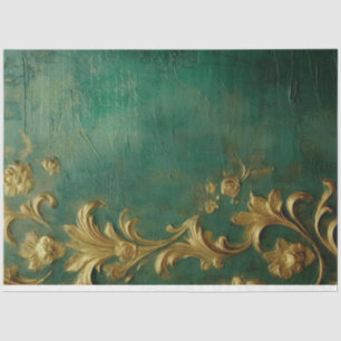 Papier Mousseline Faux or baroque ornement émeraude vert vintage