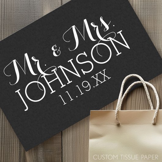 Papier Mousseline Faveurs de mariage noir uni Mr & Mrs