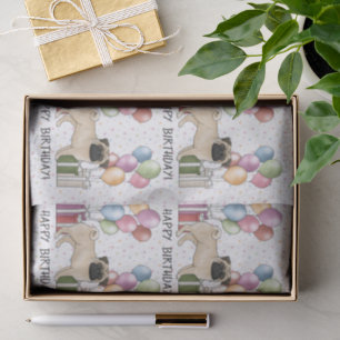 Papier Mousseline Fawn Pug Chien Coloré Pastel Joyeux Anniversaire