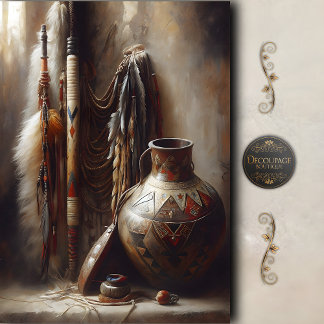 Papier Mousseline Feather Headdress & Tribal Pot Decoupage